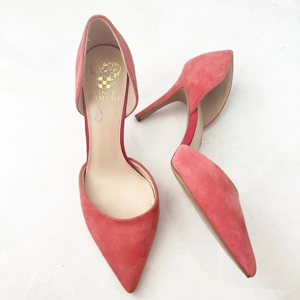 Vince Camuto Baletts Stiletto Pointed Toe Heels Size 9.5 Pink coral Suede NWOB